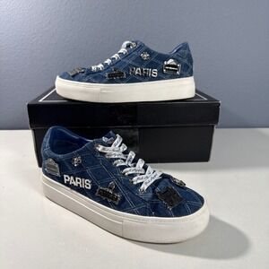 Karl Lagerfeld Paris Cate Rue Pins Blue Denim Quilted Sneakers KL153874 womens 5